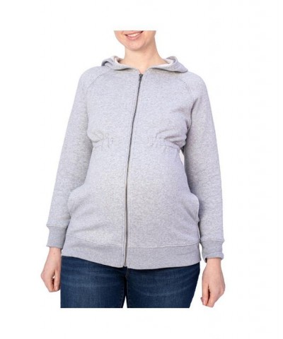 Women Zip Up Maternity Hoodie Grey $16.29 Sweaters