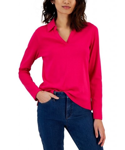 Women's Cotton Johnny Collar T-Shirt Bold Strawberry $14.24 Tops