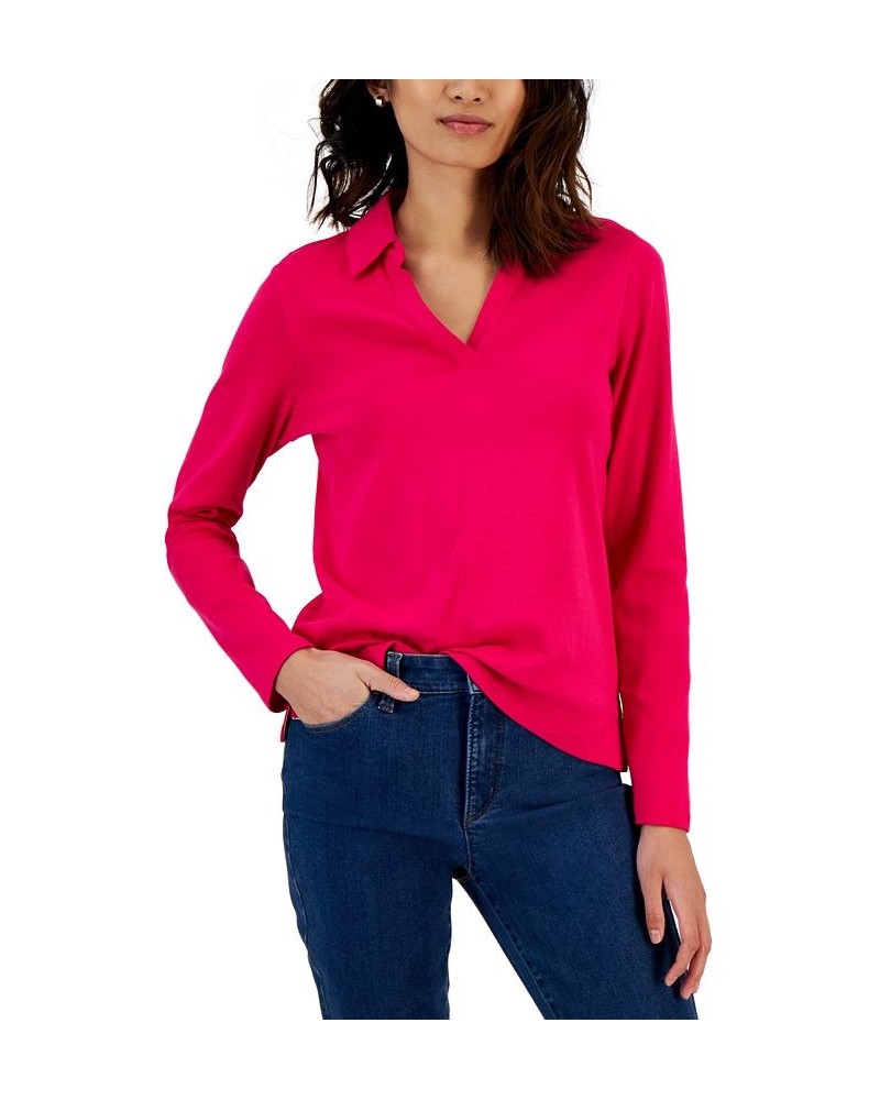 Women's Cotton Johnny Collar T-Shirt Bold Strawberry $14.24 Tops