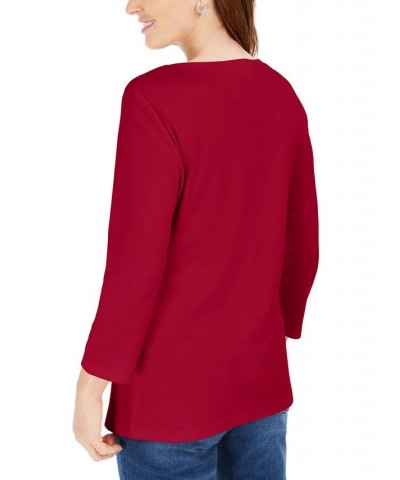 Petite 3/4-Sleeve Henley Shirt New Red Amore $10.82 Tops