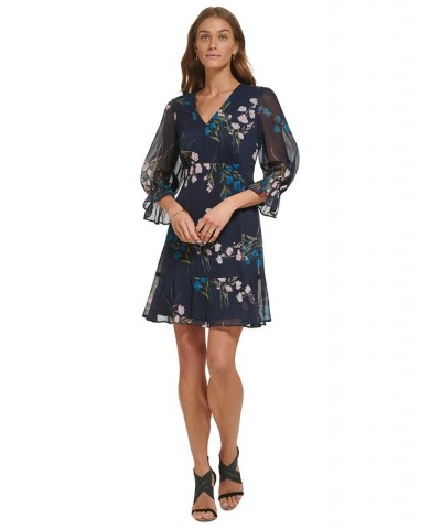 Petite Floral-Print V-Neck Fit & Flare Dress Navy Multi $35.52 Dresses