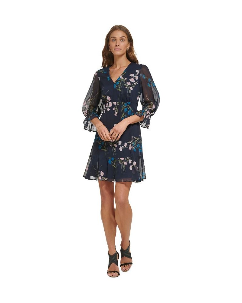 Petite Floral-Print V-Neck Fit & Flare Dress Navy Multi $35.52 Dresses