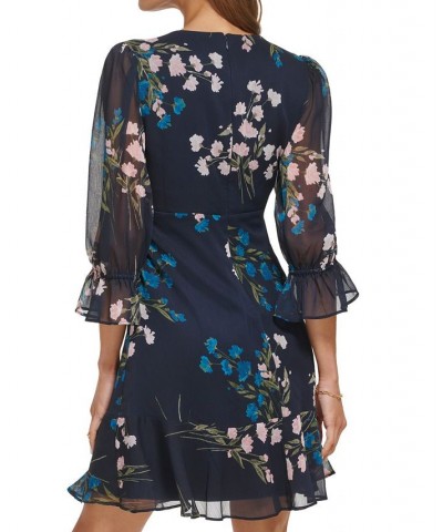 Petite Floral-Print V-Neck Fit & Flare Dress Navy Multi $35.52 Dresses