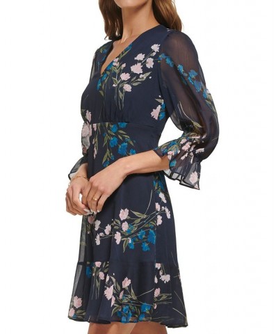 Petite Floral-Print V-Neck Fit & Flare Dress Navy Multi $35.52 Dresses