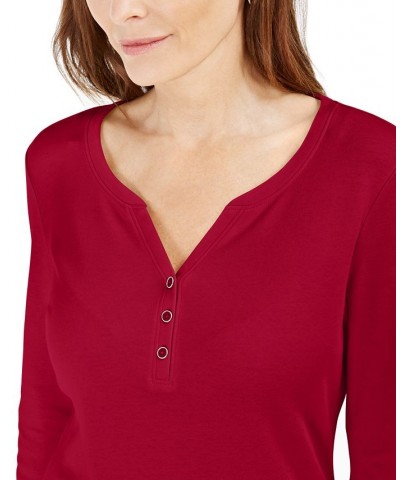 Petite 3/4-Sleeve Henley Shirt New Red Amore $10.82 Tops