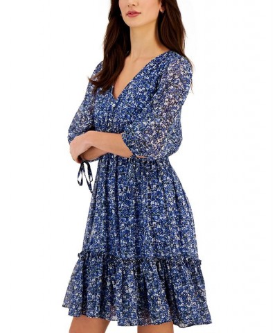 Petite V-Neck Smocked-Waist Fit & Flare Dress Navy Sky Blue $38.08 Dresses