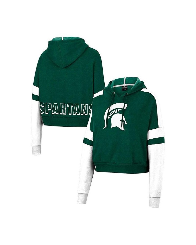 Women's Heather Green Michigan State Spartans Throwback Stripe Arch Logo Cropped Pullover Hoodie Heather Green $27.60 Sweatsh...