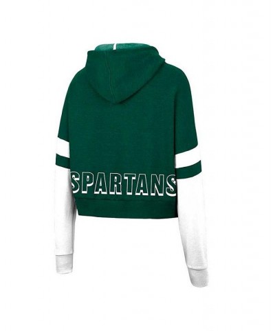 Women's Heather Green Michigan State Spartans Throwback Stripe Arch Logo Cropped Pullover Hoodie Heather Green $27.60 Sweatsh...