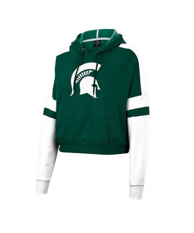 Women's Heather Green Michigan State Spartans Throwback Stripe Arch Logo Cropped Pullover Hoodie Heather Green $27.60 Sweatsh...