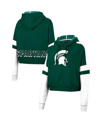 Women's Heather Green Michigan State Spartans Throwback Stripe Arch Logo Cropped Pullover Hoodie Heather Green $27.60 Sweatsh...