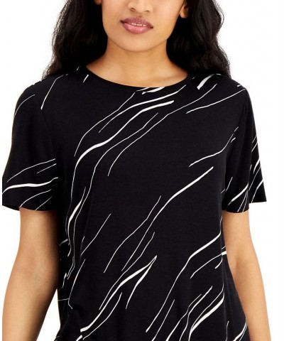 Petite Printed Crewneck T-Shirt Black Linear Breeze $9.86 Tops