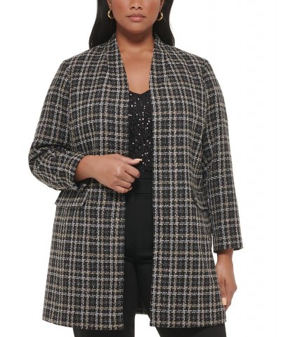 Plus Size Plaid Tweed Topper Jacket Black Multi $50.75 Jackets