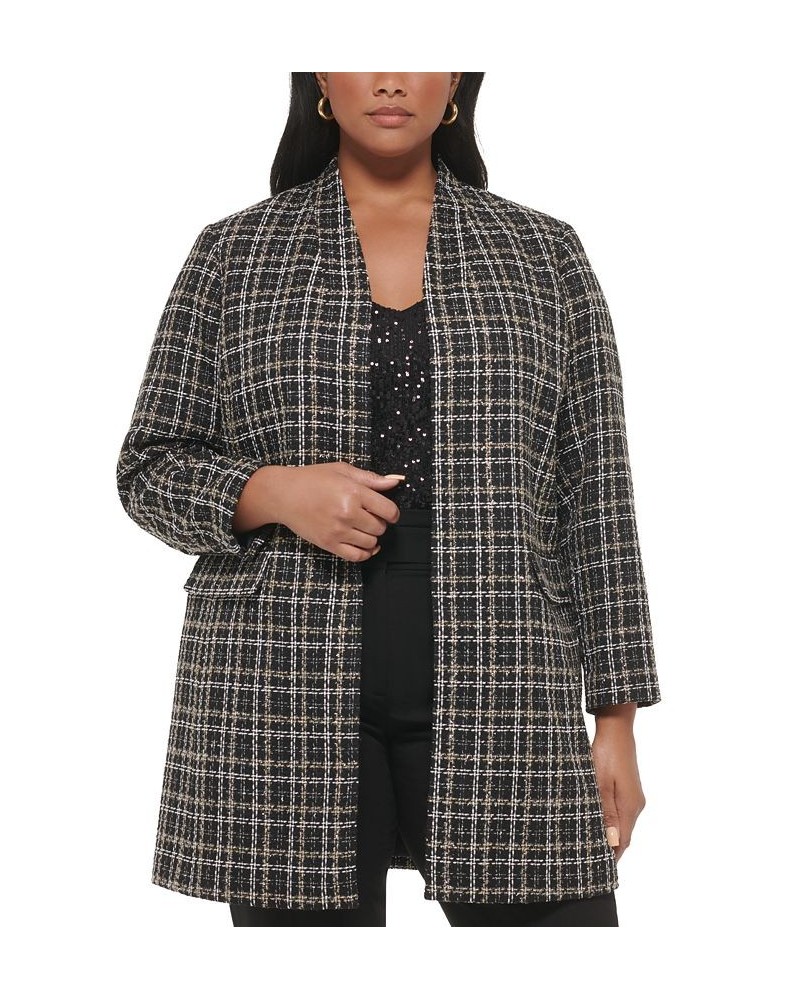 Plus Size Plaid Tweed Topper Jacket Black Multi $50.75 Jackets