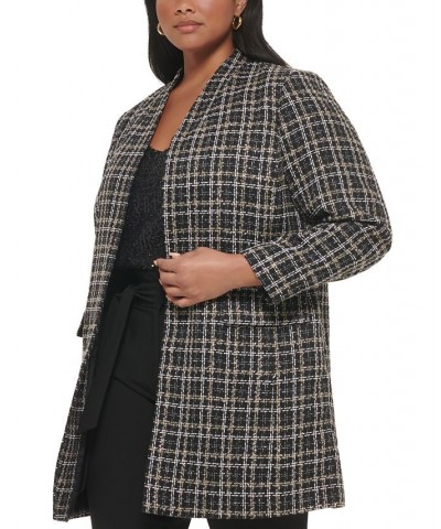 Plus Size Plaid Tweed Topper Jacket Black Multi $50.75 Jackets