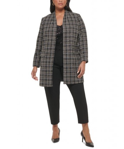 Plus Size Plaid Tweed Topper Jacket Black Multi $50.75 Jackets