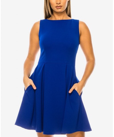 Juniors' Sleeveless Pleated A-Line Dress Electric Blue $16.66 Dresses