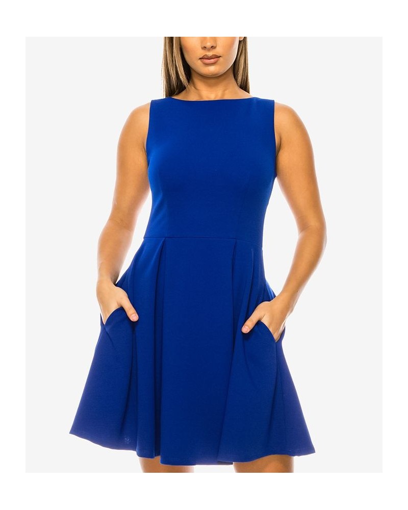 Juniors' Sleeveless Pleated A-Line Dress Electric Blue $16.66 Dresses