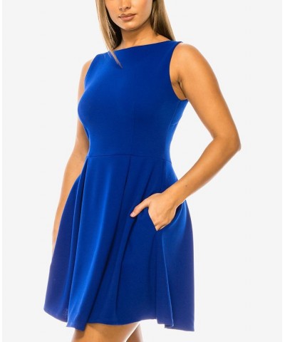 Juniors' Sleeveless Pleated A-Line Dress Electric Blue $16.66 Dresses