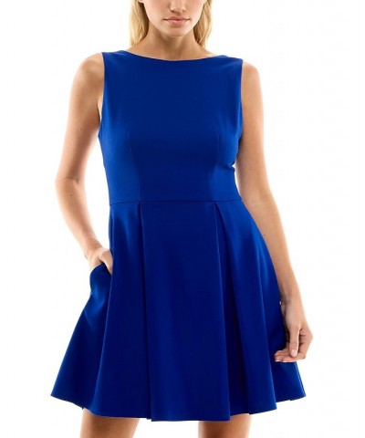 Juniors' Sleeveless Pleated A-Line Dress Electric Blue $16.66 Dresses