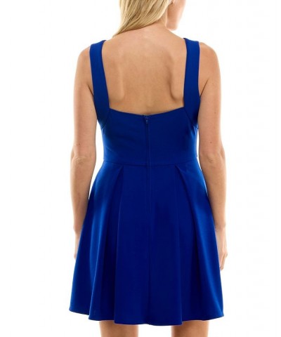 Juniors' Sleeveless Pleated A-Line Dress Electric Blue $16.66 Dresses