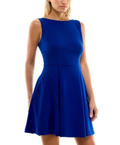 Juniors' Sleeveless Pleated A-Line Dress Electric Blue $16.66 Dresses