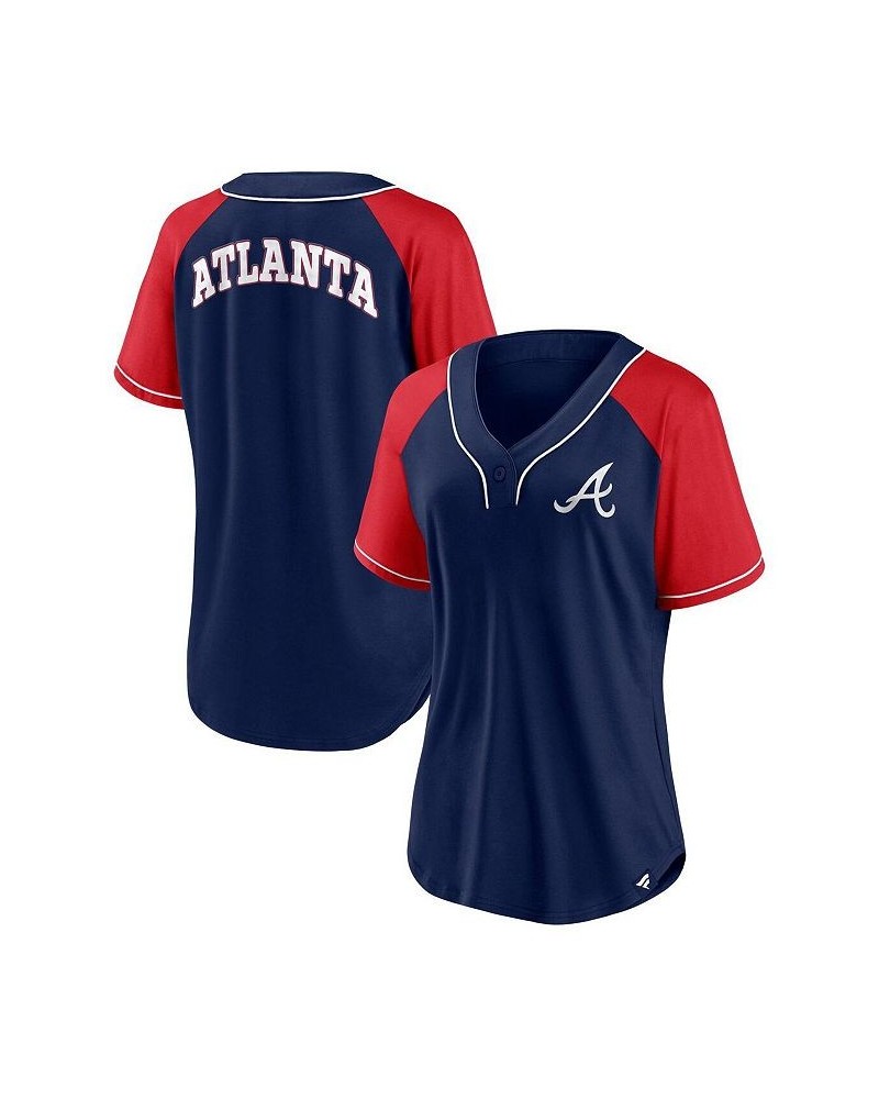 Women's Branded Navy Atlanta Braves Ultimate Style Raglan V-Neck T-shirt Blue $37.79 Tops