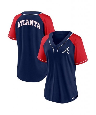 Women's Branded Navy Atlanta Braves Ultimate Style Raglan V-Neck T-shirt Blue $37.79 Tops