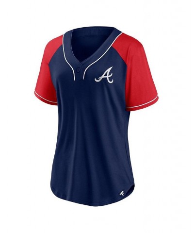 Women's Branded Navy Atlanta Braves Ultimate Style Raglan V-Neck T-shirt Blue $37.79 Tops