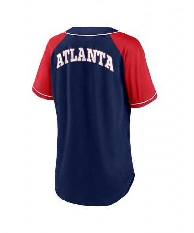 Women's Branded Navy Atlanta Braves Ultimate Style Raglan V-Neck T-shirt Blue $37.79 Tops