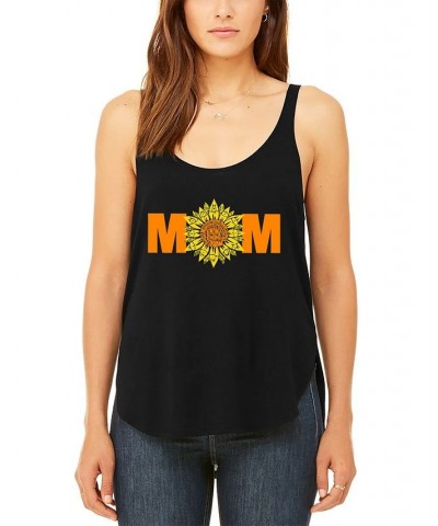 Women's Premium Mom Sunflower Word Art Flowy Tank Top Black $23.84 Tops