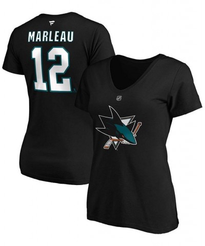 Women's Patrick Marleau Black San Jose Sharks Authentic Stack Name Number V-Neck T-shirt Black $16.28 Tops