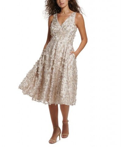 3D-Floral Fit & Flare Midi Dress Champagne $86.40 Dresses