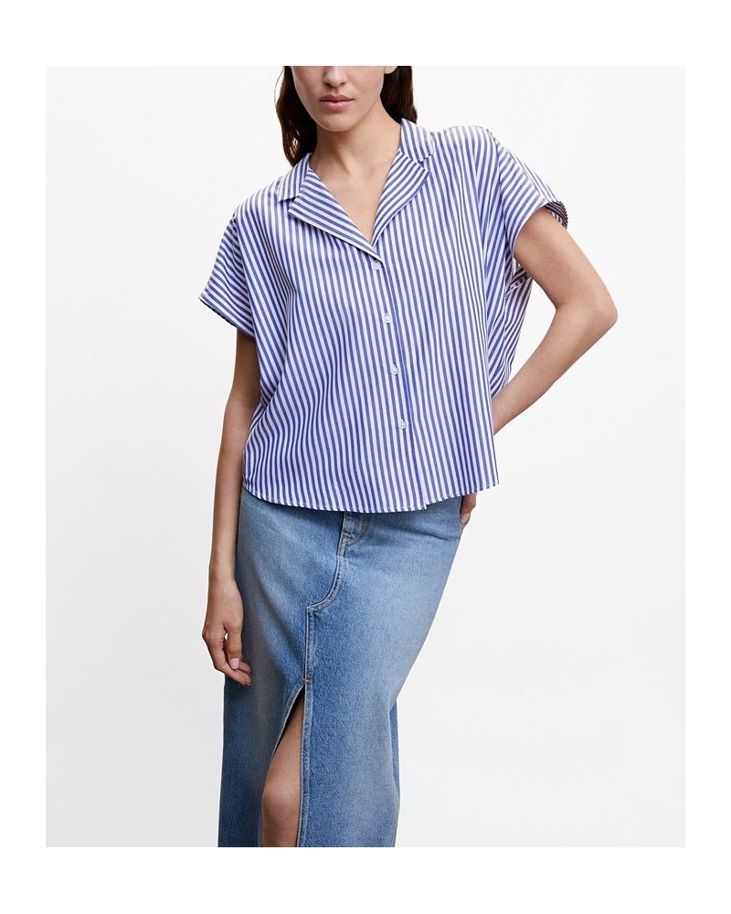 Women's Short Sleeve Striped Shirt Blue $31.35 Tops