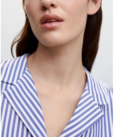 Women's Short Sleeve Striped Shirt Blue $31.35 Tops