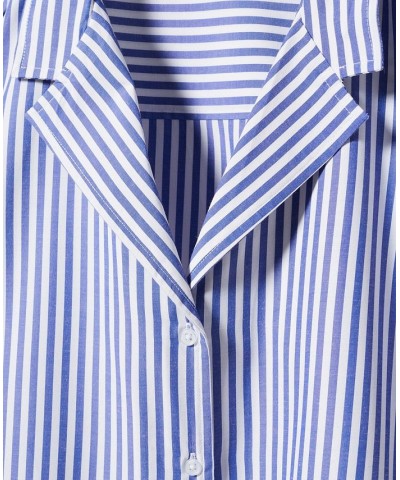 Women's Short Sleeve Striped Shirt Blue $31.35 Tops