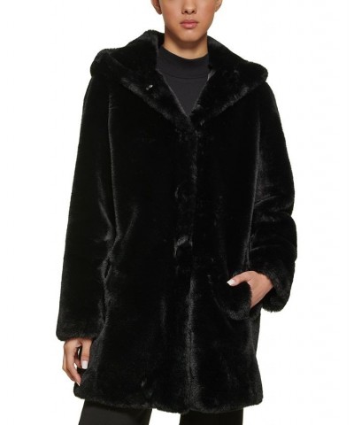 Women's Hooded Faux-Fur Coat Black $144.30 Coats