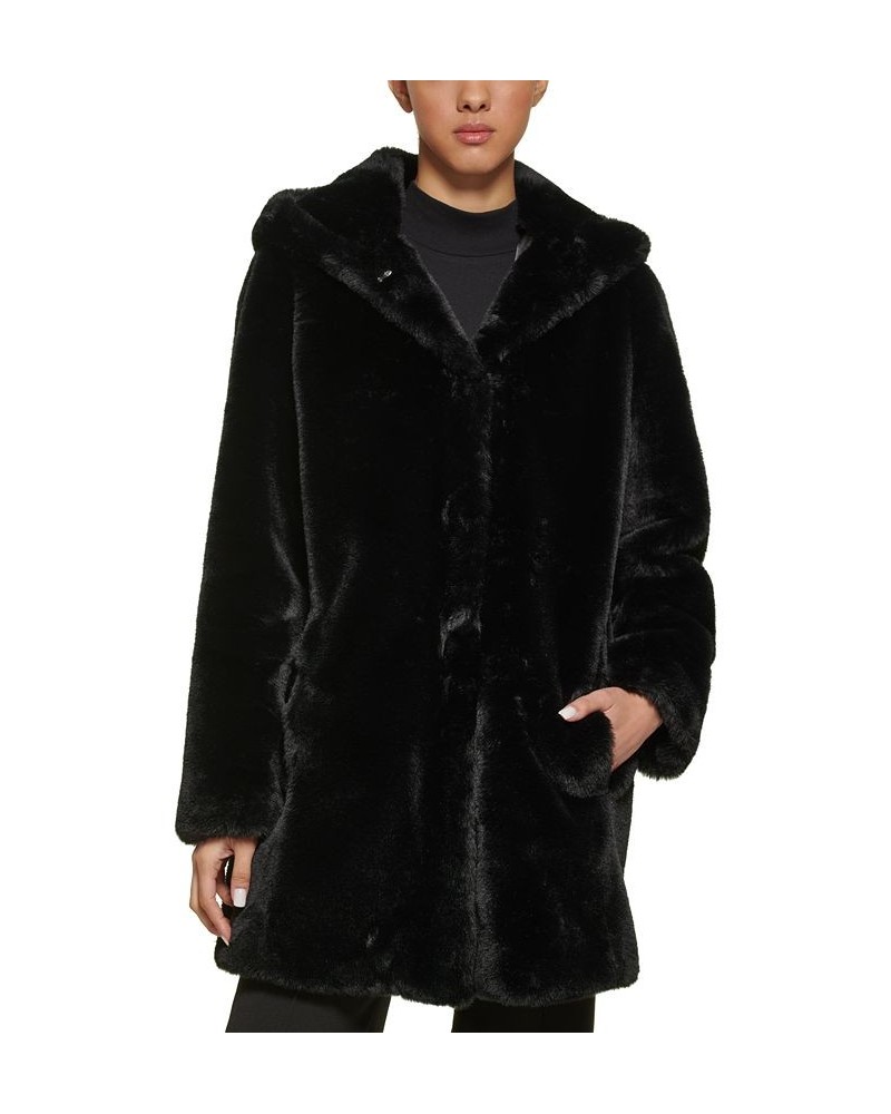 Women's Hooded Faux-Fur Coat Black $144.30 Coats