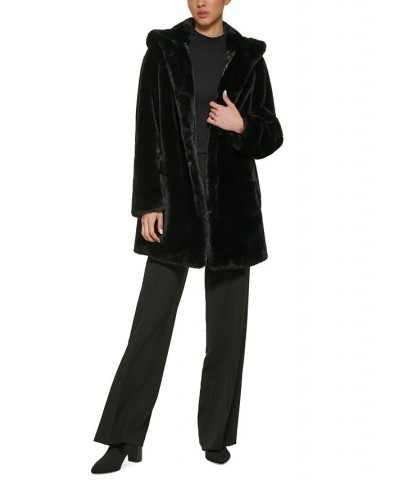 Women's Hooded Faux-Fur Coat Black $144.30 Coats