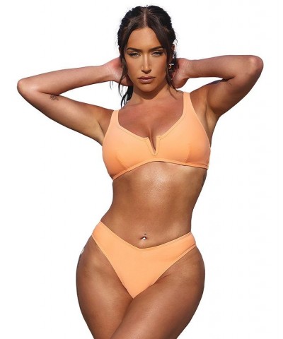 Women's X STASSIE Oasis V-Wire Bralette & V-Cut Cheeky Bikini Set Orange $25.97 Swimsuits