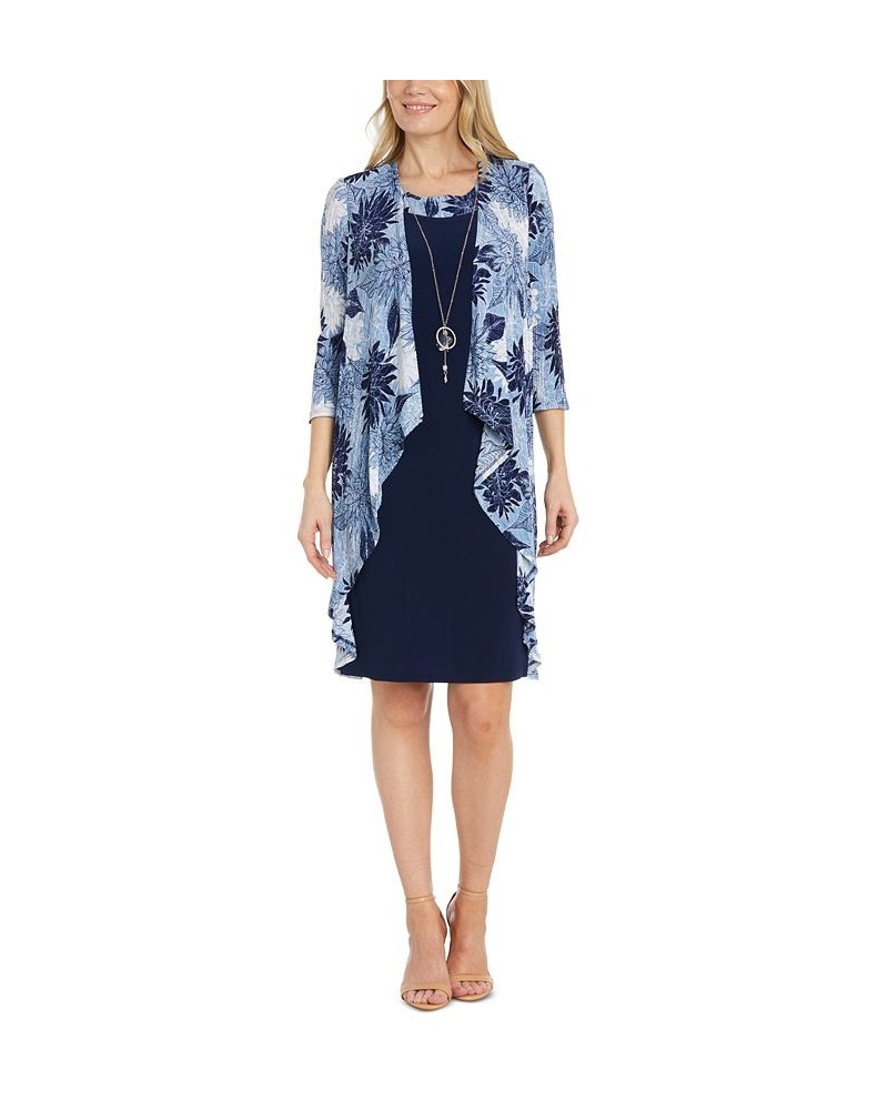 Women's Flyaway-Airbrush Puff-Print Jacket & Necklace Dress Navy/Denim $49.05 Dresses