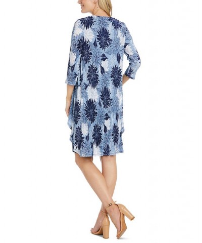 Women's Flyaway-Airbrush Puff-Print Jacket & Necklace Dress Navy/Denim $49.05 Dresses