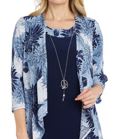 Women's Flyaway-Airbrush Puff-Print Jacket & Necklace Dress Navy/Denim $49.05 Dresses