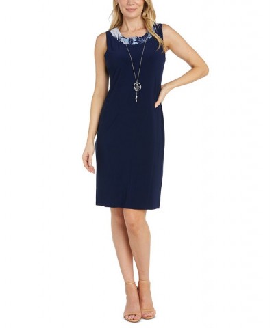 Women's Flyaway-Airbrush Puff-Print Jacket & Necklace Dress Navy/Denim $49.05 Dresses