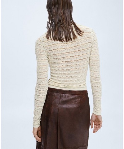 Women's Openwork Knit Sweater Ecru $40.79 Sweaters