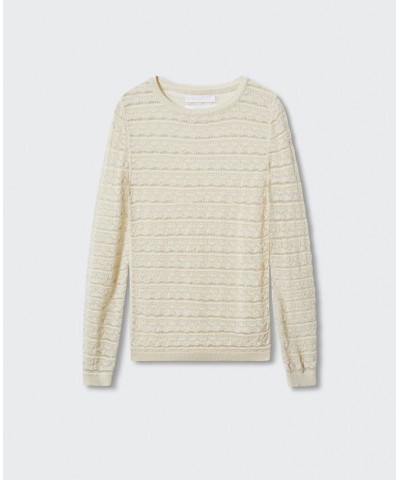 Women's Openwork Knit Sweater Ecru $40.79 Sweaters