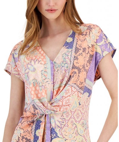 Women's Draped Front Blouse Pastel Patchwork $20.58 Tops