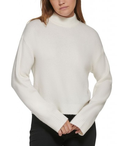 Women's Solid Long Sleeve Mock Neck Sweater White $31.74 Sweaters