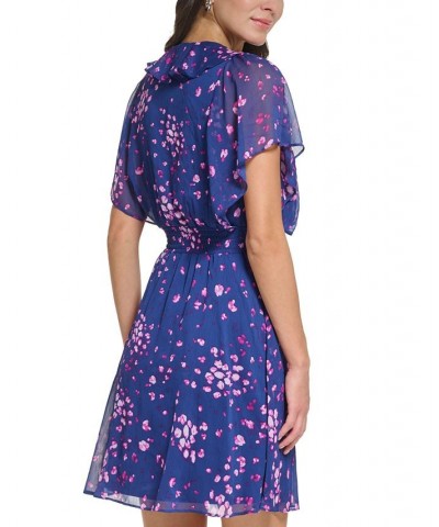 Women's Floral-Print Ruffled Smocked Dress Blue/Raspberry $48.65 Dresses