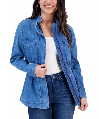 Petite Cotton Utility Jacket Blue $24.38 Jackets