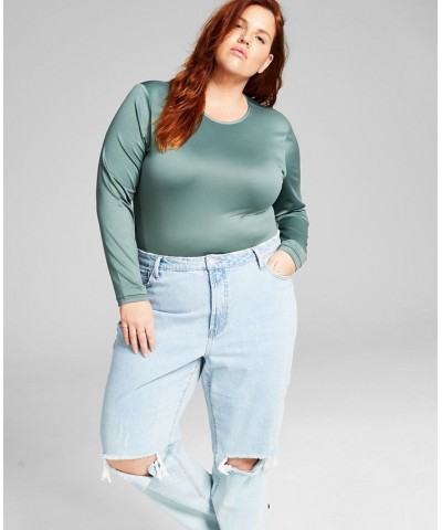 Plus Size Crewneck Bodysuit Green $10.29 Tops